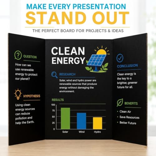 Trifold Poster Board 36" x 48", Corrugated Display Boards, Foldable Presentation Boards for Science Fair, School Projects, Business Presentations, Photo Displays and Exhibitions (Black, 5PCS) - color: Black, size: 5PCS