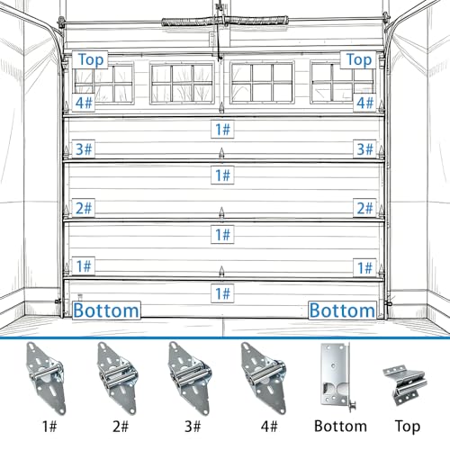 Garage Door Hardware kit, for 8' Height Garage Doors,Includes Rollers/Hinges/Bottom Bracket/Top Bracket/Wire Rope/Screw Pack - size: 8Ft Door