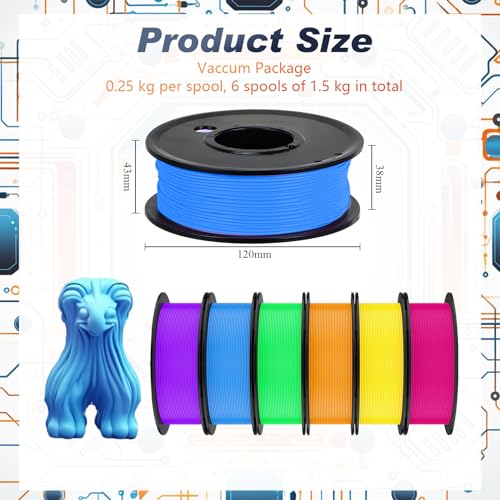 Pangda 3D Printer Filament Pla Bundle 1.75mm Multicolor, ±0.02mm Dimensional Accuracy, 3D Printing Filament for DIY Projects, Holiday Crafts(1.5 kg,Rainbow Color) - color: Rainbow Color, size: 1.5 kg