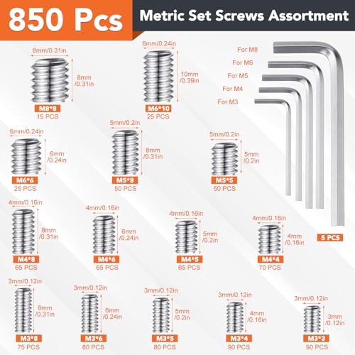 Hapric 1400 Pcs 26 Size Set Screws Assortment Kit, Metric&SAE Set Screws - color: Silver-Metric&SAE-1400 Pcs