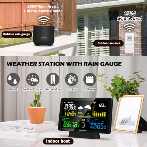 Weather Station with Rain Gauge, Home Weather Stations Wireless Indoor Outdoor with Rain Gauge, Thermometer, Barometric Pressure, Humidity Monitor, Atomic Clock, Digital Weather Forecast and Alerts - color: Weather Station With Rain Gauge 5065-3S