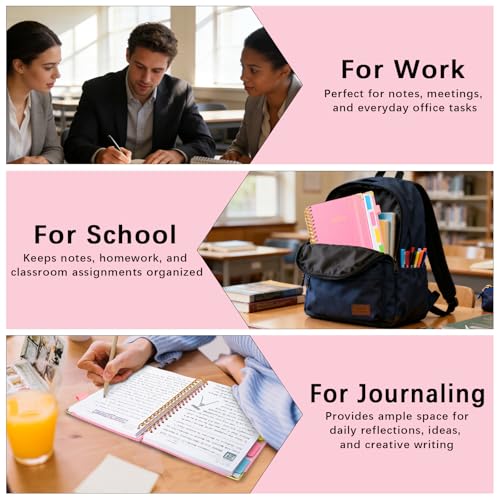 Hardcover Spiral Notebook with Tabs & Dividers, 8"x10" 5 Subject - color: Pink, size: 8''x 10''
