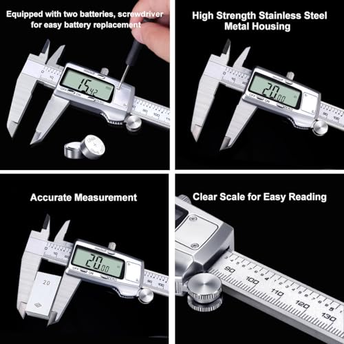 Kynup Digital Caliper 8 inch, Caliper Measuring Tool, Vernier Caliper - color: Silver, size: 8 Inch