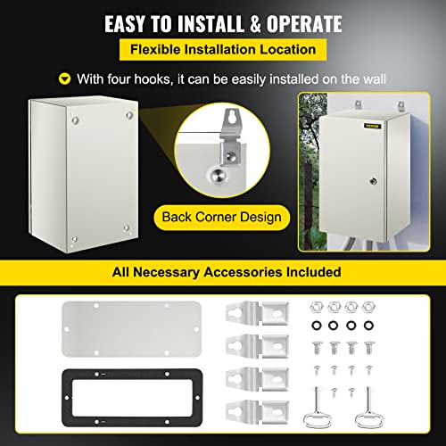 VEVOR NEMA Steel Enclosure, 20 x 12 x 10'' NEMA 4X Steel Electrical Box, IP66 Waterproof & Dustproof, Outdoor/Indoor Electrical Junction Box, with Mounting Plate - size: 20 x 12 x 10