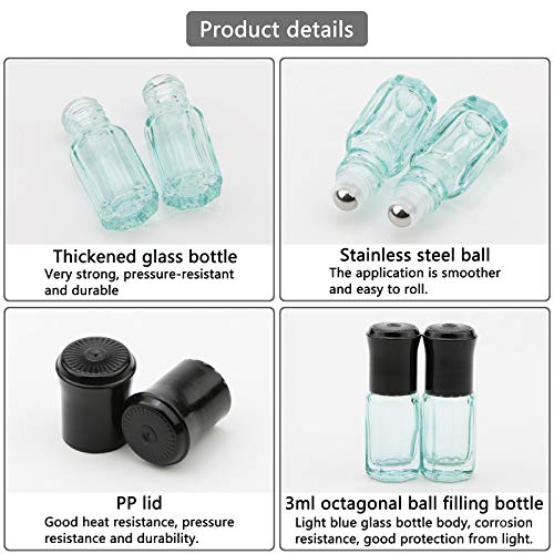 Kesell 3ml Roller Bottles, 10-Pack Mini Glass Roll On for Essential Oils - color: light blue