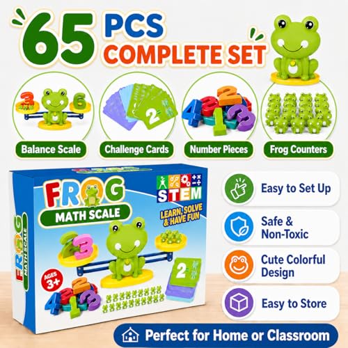 CozyBomB Frog Scale Balance Counting Toy - Preschool Math Learning Games - color: Green