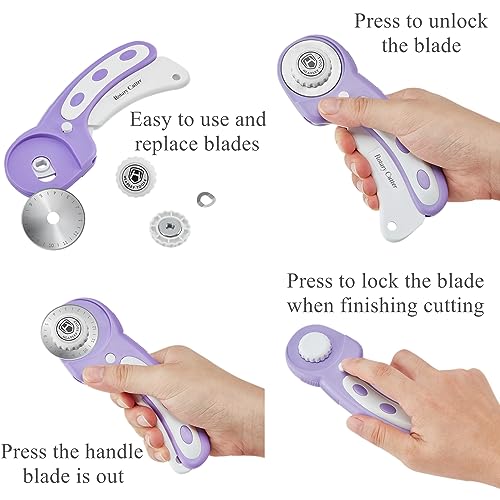 Headley Tools Rotary Cutter Set - 45mm Fabric Cutter, 5 Extra Rotary Blades, A3 Cutting Mat, Quilting Ruler and Sewing Clips, Craft Knife Set, Ideal for Crafting, Sewing, Patchworking, Purple - color: Purple, size: A3 Rotary Cutter Set