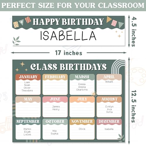 BEAWART Classroom Birthday Charts for Classroom, 2 Pack Modern Boho - color: 2 Pack Modern Boho