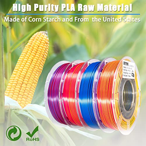 3D Printer Filament PLA, 3 in 1 Rainbow PLA Filament 1.75mm +/-0.02mm, High-Speed Printing Silk PLA Tri Color Filament, Fit to AMS, Coextrusion 3D Filament Bundle 200g x 4 Spools - color: 4 Pack Tri-color