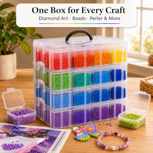 4-Tier Stackable Bead Organizer, 112 Grids Craft Storage Box - color: 4-Tire Bead Organizer