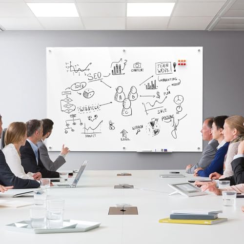 MaxGear 60" x 40" Glass Whiteboard Wall Mounted for Office Home Classroom - color: Brilliance White, size: 60"W x 40"H