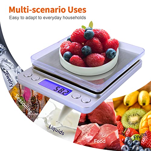 Gram Scale,Capacity 3000g Accuracy 0.1g Mini Food Scales Digital Weight Grams and Oz,Small Kitchen High Precision for Espresso,Baking,Jewelry,Soap Making,Silver - size: 4.2 x 5 x 0.6 inches