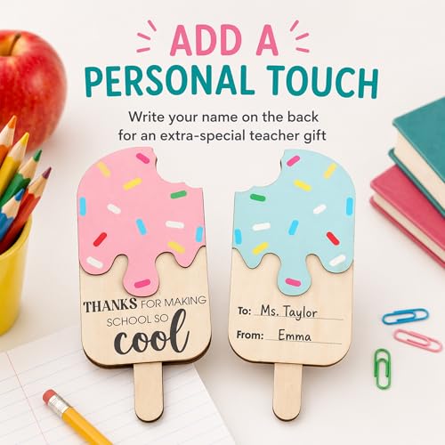 KATINAT 2pcs Blue Pink Ice Cream Teacher Appreciation Gift Card Holder, Teacher Appreciation Gifts for Women, 5-Layered Wooden Thank You Gift Card Holders, End of Year Preschool Middle School - color: 2pcs Ice Cream