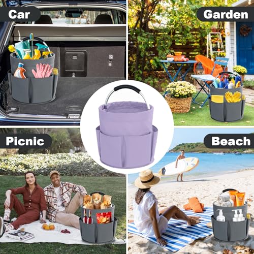 Cleaning Caddy with Handle, Cleaning Supplies Organizer Collapsible Bucket - color: Purple