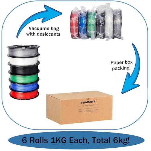 6KG Silk PLA Bundle 1.75mm, Silky Glossy 3D Printer Filament Pack - color: Silk Blue+silver+red+black+white+green