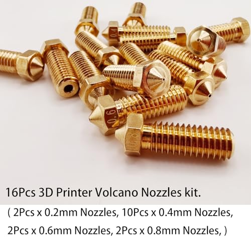 16Pcs Volcano Nozzles kit, Vyper Nozzles kit, Brass 3D Printer Nozzles Kit 0.2/0.4/0.6/0.8mm Compatible for Artillery Genius, Sidewinder X1, X2, Anycubic Vyper, Kobra Plus/Kobra Max 1.75mm Filament, - style: 16Pcs Volcano Nozzles kit