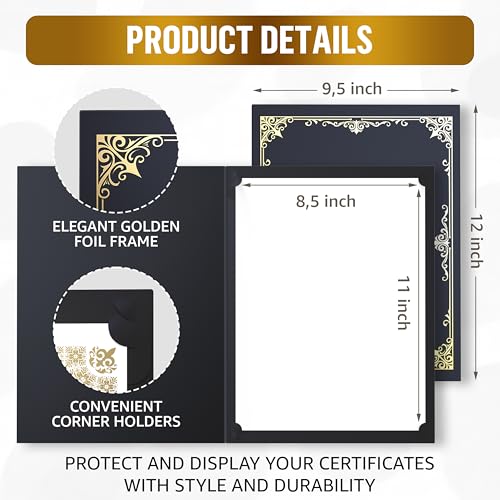 50 Pack Double Sided Certificate Holders 8.5x11 Black - Heavyweight 300gsm Cardstock Diploma Holder & Dual Certificate Folder Letter Size Award Certificate for Graduation with Gold Foil Diploma Cover - color: Black-gold, size: 50 Pack
