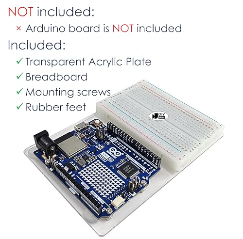 Acrylic Base Plate for Arduino Uno R3/R4 with 400-Point Breadboard – Transparent Prototyping Holder Kit for STEM Projects and Electronics, 4 Sets