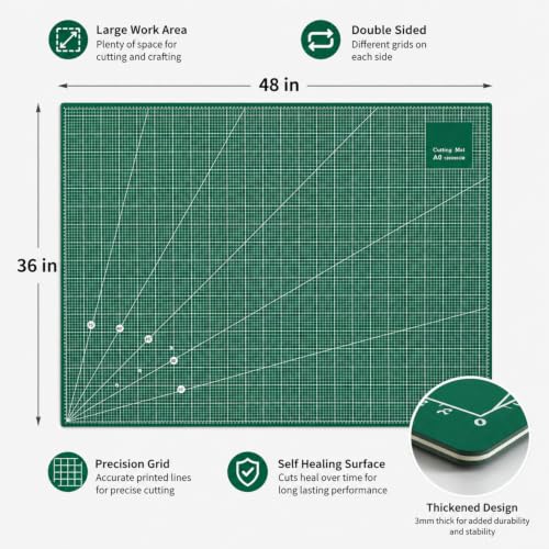 Self Healing Cutting Mat 48" x 36", Double Sided Grid,Green - color: Green, size: 48"L x 36"W