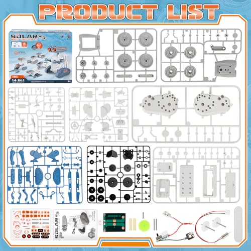 STEM Solar Robot Building Kit, 14-in-1 Education Building Toys for Kids 8-12, DIY Two Acitvited Mode Educational Science Kits Birthday Gifts for 8 9 10 11 12 13 Years Old Boys Girls Teens - size: 14 in 1