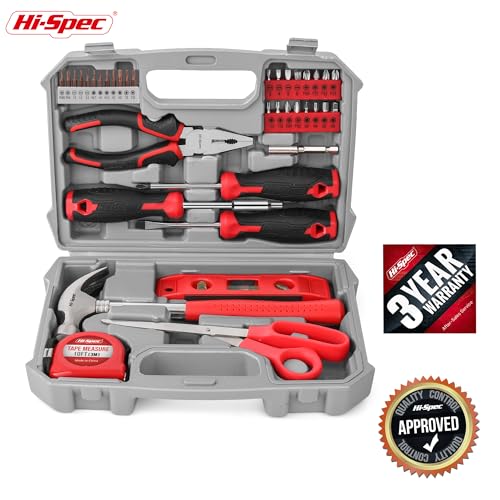 Hi-Spec Household Starter Tool Kit with Compact Carry Toolbox, Red - color: Red
