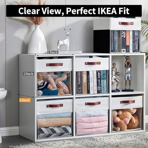 Bagnizer Storage Cubes, 4 Pack Linen Foldable Storage Bins with Clear Window and 2 Handles, 13x15x13 Storage Cube Bins for Shelf Closet, Kallax, Clothes, Books - (Black / Off-White) - color: Black / Off-White, size: 13 x 15 x 13