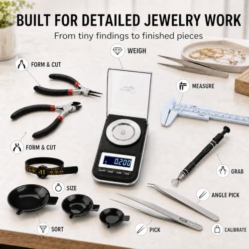 Smart Weigh Milligram Scale Kit PRO, 50 g x 0.001g High Precision Digital Scale for Jewelry, Reloading, Medication, Coins & Gems with Bowls, Tweezers, Pliers, Caliper, Ring Sizer & Calibration Weights - size: GEM 50 PRO