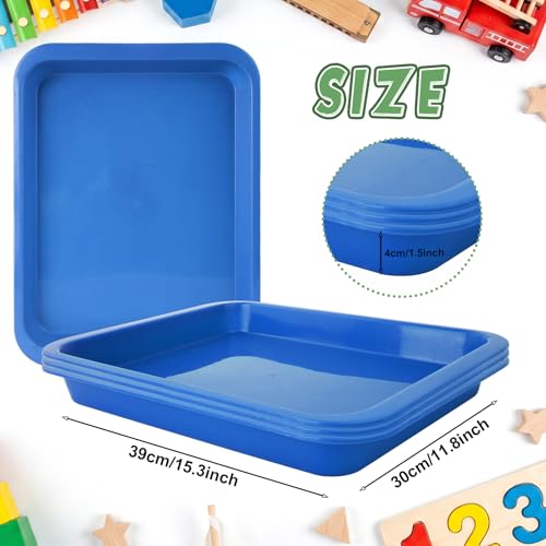 6 PCS Flat Plastic Trays, Blue Flat Storage Organizer Tray, Plastic Art Trays for Office, Home, Crafts, Beads, Painting, and DIY Projects Stackable & Portable (Pack of 6) (Blue) - color: Blue