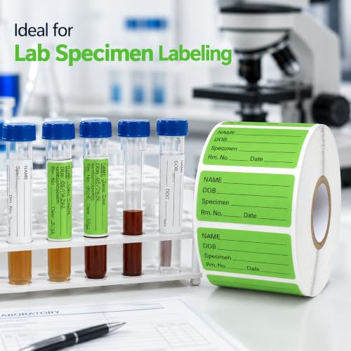1000 PCS Specimen Collection Label 2"x1" Self Adhesive Vinyl Green - color: Green, Black