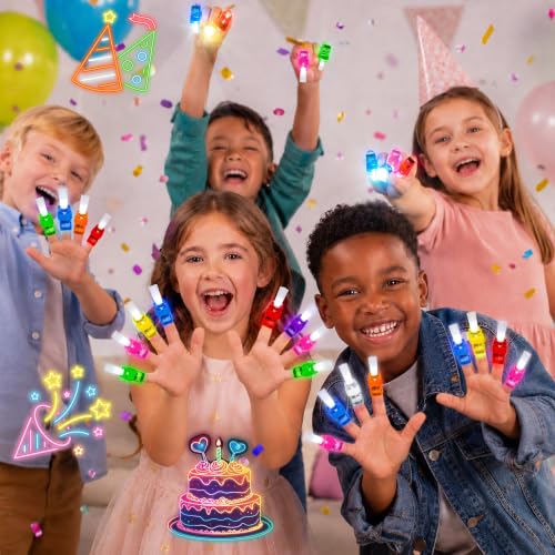24Pcs Neon Happy Birthday Party Favors LED Finger Lights for Kids Ages 3-12 - style: Birthday neon