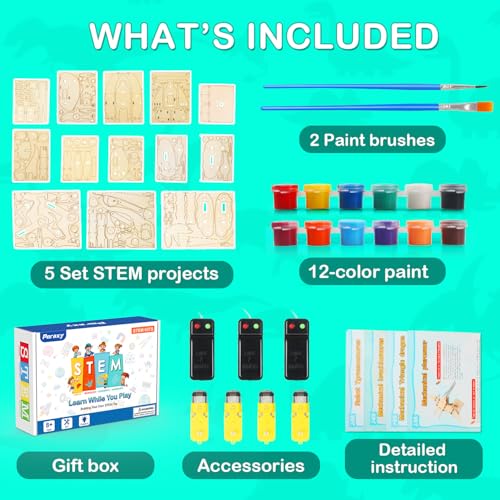 Poraxy Dinosaur Toys, 4 in 1 STEM Kits for Kids Age 8-10, Toys for Ages 8-13, Educational Science Building Projects, 3D Wooden Puzzles Robot Crafts, Gifts for Boys Girls 7 8 9 10 11 12 13 Year Old - size: Dinosaur toys with Paints