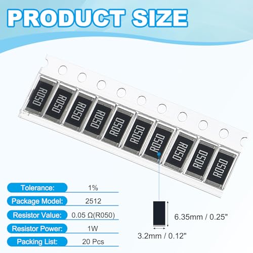 PATIKIL 2512 Surface Mount Device Chip Resistor Kit, 20Pcs 0.05 Ohm 1% Tolerance 1W DIY Resistor Ceramic Resistance Assortment Kits for Electronic Products - style: 0.05 Ohm