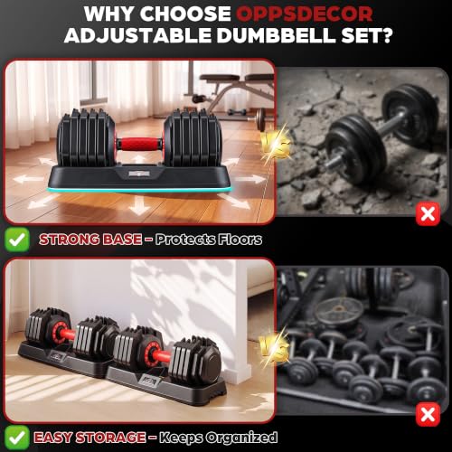 OPPSDECOR Adjustable Dumbbell Set of 2, 10-in-1 Free Weight Set 25/50/55 lb - size: 25LB-Pair