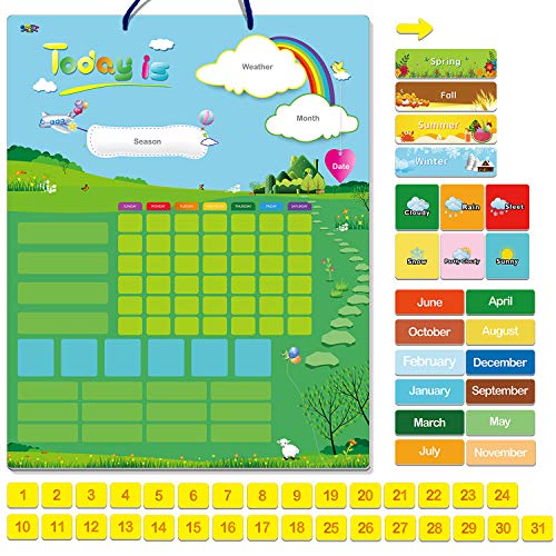 Magnetic Learning Calendar with Weather Station 55 PCS (15” X 12” Wall Mountings Ready) - style: Farm