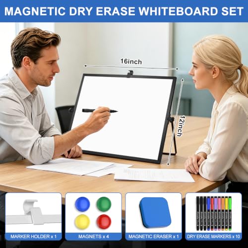 Dry Erase White Board with Stand, 16"x12" Double-Sided Magnetic Whiteboard - color: Black