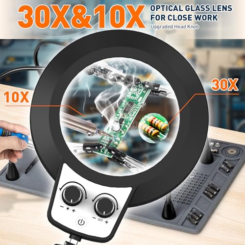 Helping Hands Soldering Station, 10X 30X Magnifying Glass with Light - color: Gray, size: 10.65×15.4-Inch(30X&10X)