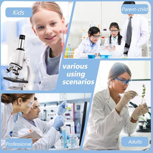 Microscope for Adults & Kids, 40X-2500X High-Power Compound Microscope for Students, School Lab & Home Schooling,Equiped with Slides Set & Phone Holder (Light White) - color: light white