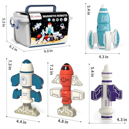 DIY Magnetic Robot Building Toy for Kids 3-5, 33 PCS STEM Stacking Playset with Storage Box, Rocket Robot Creative Kit, Kid Magnet Toys Gift for Years Old Boys & Girls (Christmas Birthday) - color: Rocket