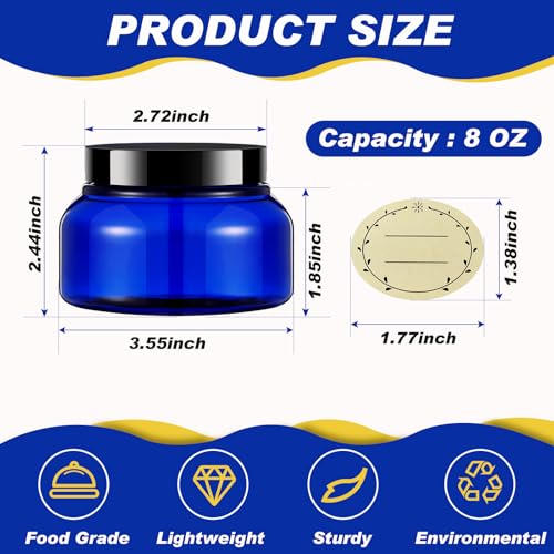 24 Pack Plastic Cosmetic Jars with Lids Label, 8 oz, Blue, Black - color: Blue, Black, size: 8 oz