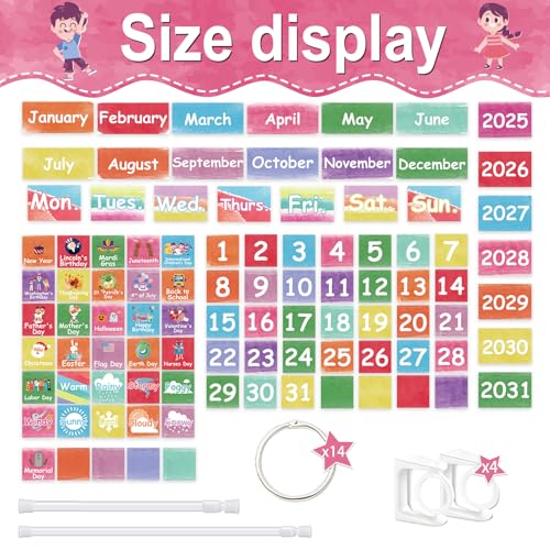 96 Cards Classroom Bulletin Board Decorations Set for Teachers,Flip Calendar with Holder for Classroom,Adjustable Calendar,Preschool Elementary Home Decor Supplies(Watercolor) - style: Watercolor