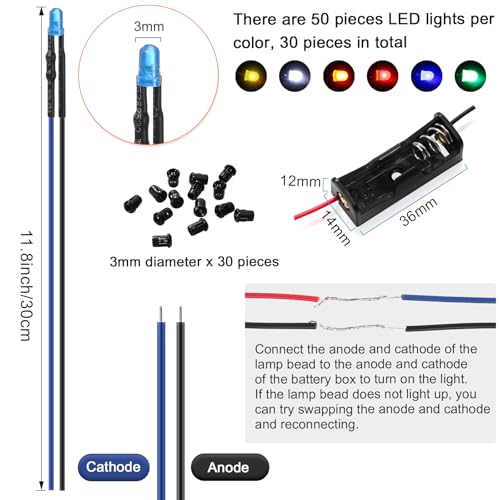 Saysurey 63 Pcs 12 V LED Dollhouse Lights Kit, Miniature LED Lights, 3 mm - size: 3 mm