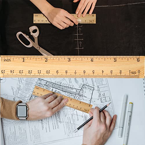 Zonon 100 Pcs Wooden Ruler Bulk Wood Measuring Ruler Office 2 Scale for School Education Families Kids Students (6 Inch) - size: 6 Inch