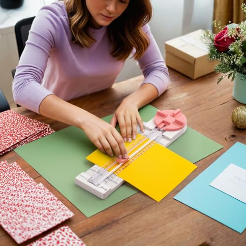 Ecraft Pink Paper Cutter 4-in-1 Paper Trimmer Multi-Function Scrapbooking Tool with Straight, Wave, Perforated & Creasing Blades for Craft Paper,Cardstock, Coupon, Label, Photo,Postcard - color: Pink