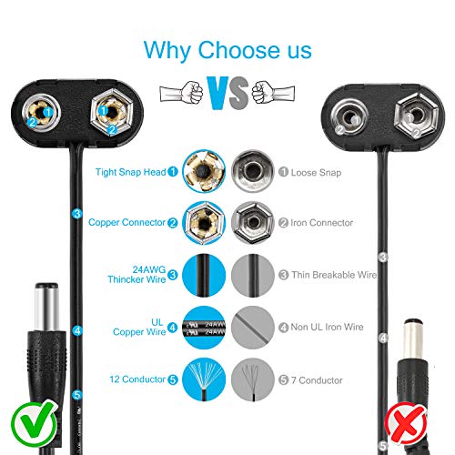 CHANZON UL Wires 5pcs 9V Battery T-Type Cable Clip - color: 8)T-type Male Plastic 5pcs
