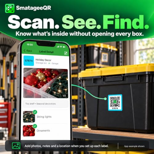 Smatagee QR Code Labels for Storage Bins and Moving Boxes, 60 Unique Color-Coded Stickers with iOS & Android App, Organize, Search, Track Items with Photos and Notes, No Subscription Required - color: Elegant 60pcs Qr Labels