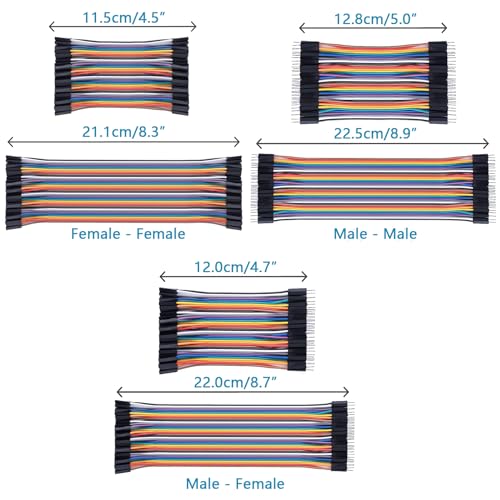 240pcs Breadboard Jumper Wires - Assorted Kit, Multicolored Ribbon Cables for Arduino - 10cm/4" & 20cm/8" Wire Length Options, Dupont Male & Female Connectors - size: 240pcs Jumper Wires