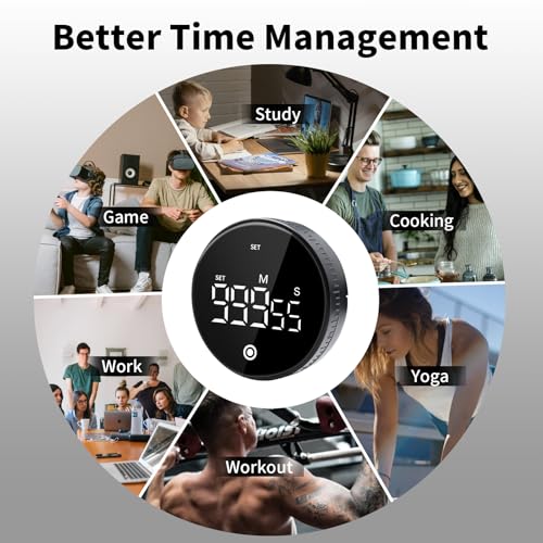 Digital Kitchen Timer, Magnetic Visual Countdown Countup Timer with Large LED Display, Adjustable Volume, Easy for Seniors and Kids, for Cooking, Classroom, Fitness, Study (2 * Black) - color: 2 * Black