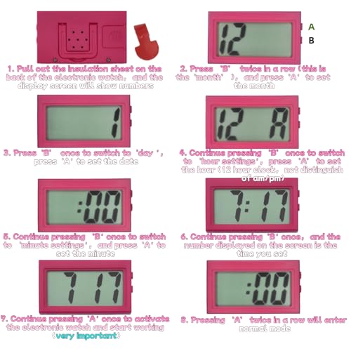 Shudyear Small Digital Clock, with Jumbo LCD Time & Day Display,Mini Automotive Small Digital Clock Battery Operated for Desktop Nightstand Pocket Car Truck Dashboard & Air Vent (1, red) - color: Red