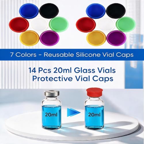 14Pack 10ml Vial Caps, 7-Color Reusable Silicone Peptide Vial Caps - color: 14pcs-20ml