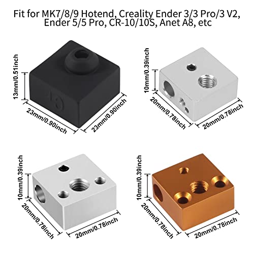 Aokin 3D Printer Heater Block Silicone Sock Hotend Silicone Cover for Creality Ender 3, Ender 3 Pro, Ender 3 V2, Ender 5, Ender 5 Pro, CR-10/10S, Anet A8, MK7/8/9 3D Printer Hotend, Black, 3 Pcs - color: 3Pcs Black